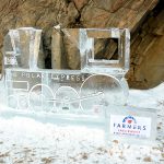 Ice sculpture of the polar express from Farmers Insurance